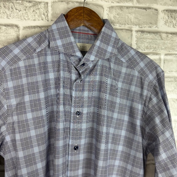 ETON Slim Fit Light Blue Micro Glen Check Button Up Dress Shirt Mens 15.5 / 39 - Picture 1 of 7
